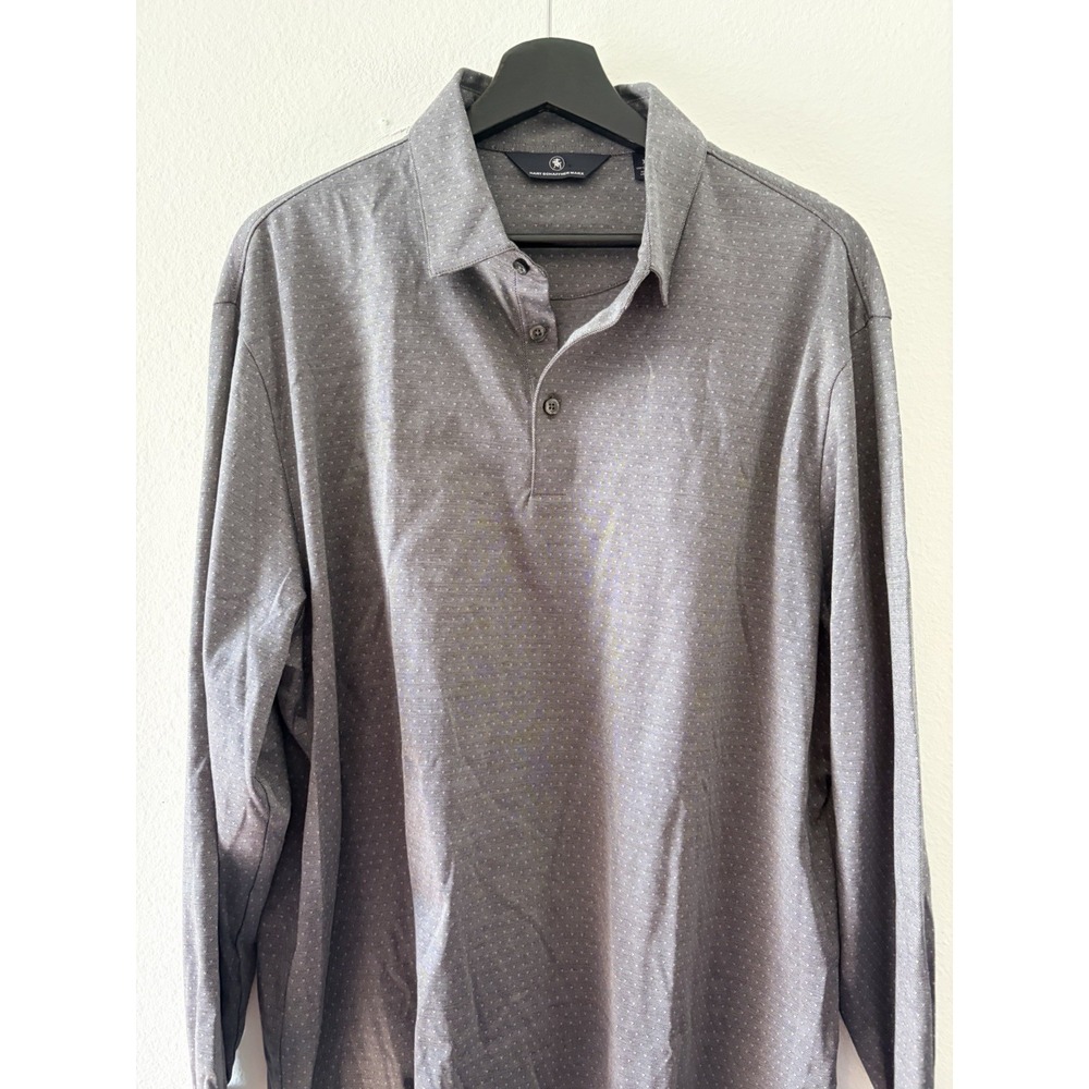 Hart Schaffner Marx Men's Long Sleeve Polo Shirt XL Gray Cotton Dot Pattern